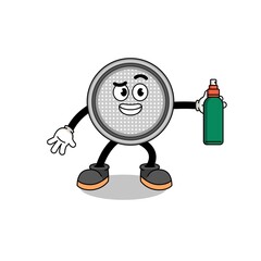 button cell illustration cartoon holding mosquito repellent