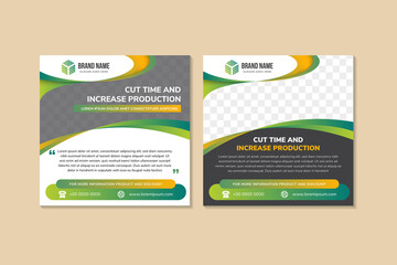 Set of Editable minimal square banner template. Black and white background color with green element shape. Suitable for social media post and web internet ads. Vector illustration with photo college