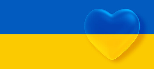 Ukraine flag in the shape of heart object on Ukraine flag background.