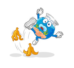 fish bowl slipped on banana. cartoon mascot vector