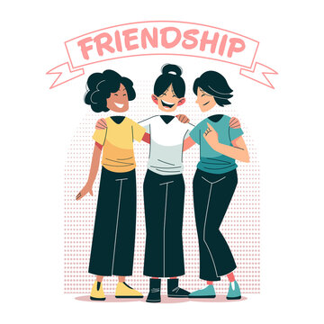 Friendship concept vector Illustration idea for landing page template, relationship with friend solidarity and trust union, together despite diversity, partner having fun Hand drawn Flat Style