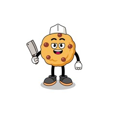 Mascot of chocolate chip cookie as a butcher