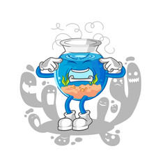 depressed fish bowl character. cartoon vector