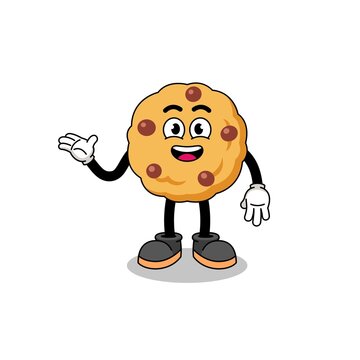 chocolate chip cookie cartoon with welcome pose