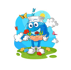 fish bowl pick flowers in spring. character vector
