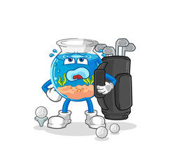 fish bowl with golf equipment. cartoon mascot vector
