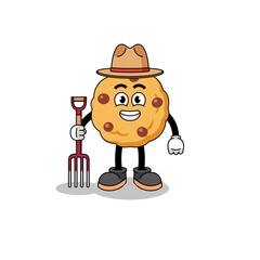 Cartoon mascot of chocolate chip cookie farmer