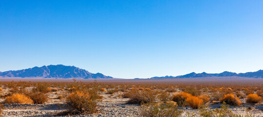 Panoramic view of High Desert California mountains near Mojave Desert heading towards L. A.
(Sheephole Valley Wilderness to the left and Cleghorn Lakes Wilderness to the right)