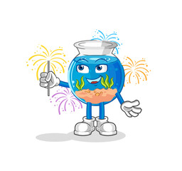 Naklejka premium fish bowl with fireworks mascot. cartoon vector