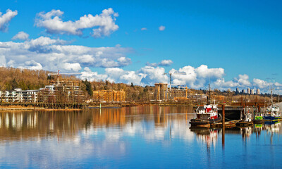 Construction of a New Residential Area on the Banks of the Fraser River and marina in Vancouver City