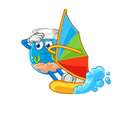 fish bowl windsurfing character. mascot vector