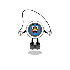 archery target mascot cartoon is playing skipping rope