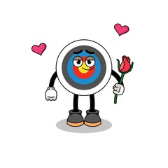 archery target mascot falling in love