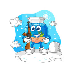 fish bowl soldier in winter. character mascot vector