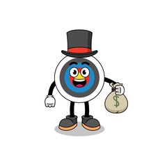 archery target mascot illustration rich man holding a money sack
