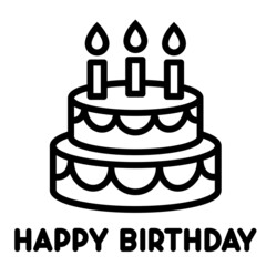 black line birthday cake drawing with greeting, vector