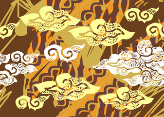 Motif Mega Mendung, batik motif typical of West Java Indonesia, curved line pattern with cloud objects, with developments and various artistic colors