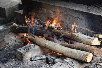 wood burning in a fireplace