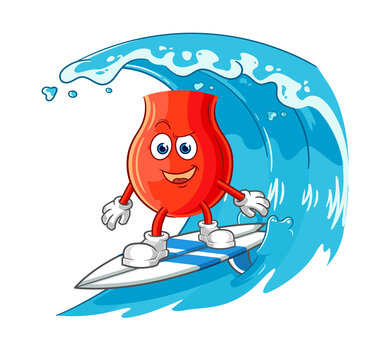 uvula surfing character. cartoon mascot vector