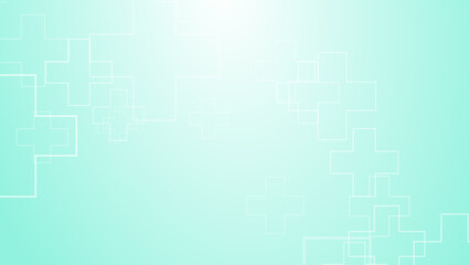 Abstract medical green blue cross pattern white background.