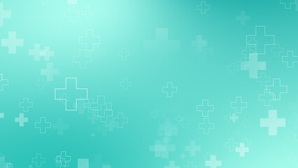 Fototapeta na wymiar Abstract medical green blue cross pattern background.