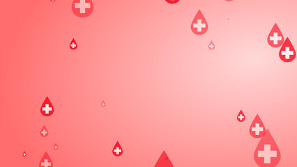 Medical health cross white on red blood drop pattern background. Abstract healthcare for World Blood Donor Day.