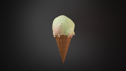 3D melting ice cream in a waffle cone 2