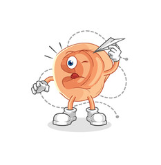 ear with paper plane character. cartoon mascot vector