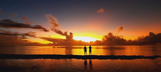 silhouettes au crépuscule  polynesien