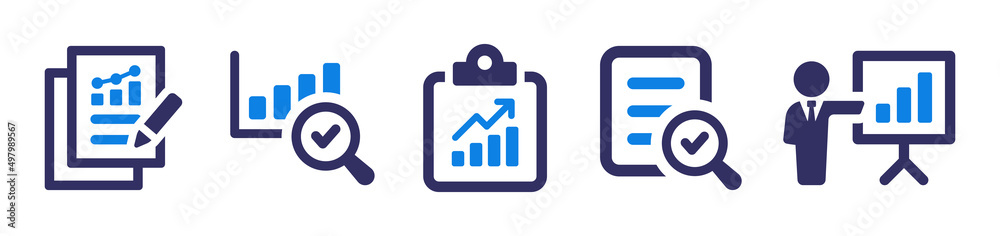 Poster result report icon set. review document icon vector illustration. business analysis concept.