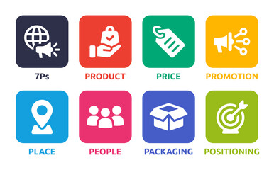 7Ps marketing mix infographic icon design. Vector illustration