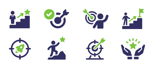 Goal icon set. Objective, achievement, target icon isolated on white background.