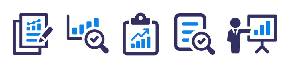 Result report icon set. Review document icon vector illustration. Business analysis concept.