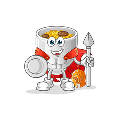 noodle bowl spartan character. cartoon mascot vector