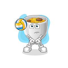 noodle bowl play volleyball mascot. cartoon vector