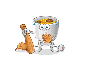 noodle bowl baseball Catcher cartoon. cartoon mascot vector