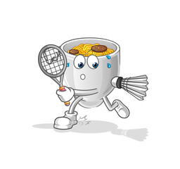 noodle bowl playing badminton illustration. character vector
