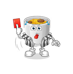 noodle bowl referee with red card illustration. character vector