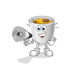 noodle bowl holding hand loudspeakers vector. cartoon character