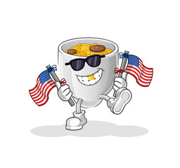noodle bowl american youth cartoon mascot vector