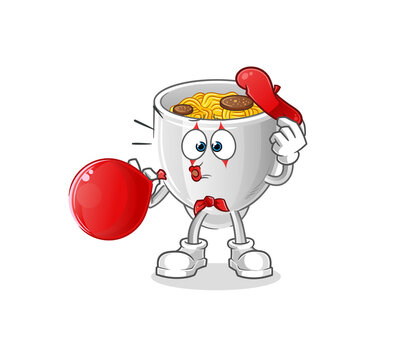 recommend clip art: noodle bowl pantomime blowing balloon. cartoon mascot vector