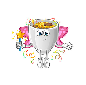 recommend clip art: noodle bowl fairy with wings and stick. cartoon mascot vector