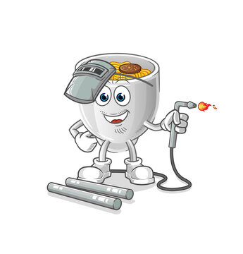 recommend clip art: noodle bowl welder mascot. cartoon vector