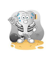 dog bone criminal in jail. cartoon character