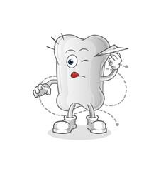 dog bone with paper plane character. cartoon mascot vector