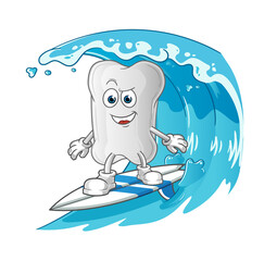 dog bone surfing character. cartoon mascot vector