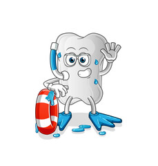 dog bone swimmer with buoy mascot. cartoon vector