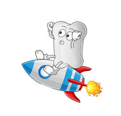 dog bone ride a rocket cartoon mascot vector