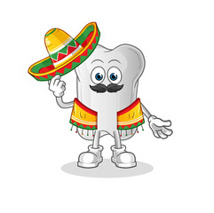 dog bone Mexican culture and flag. cartoon mascot vector