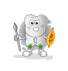dog bone african tribal fighter mascot. cartoon vector